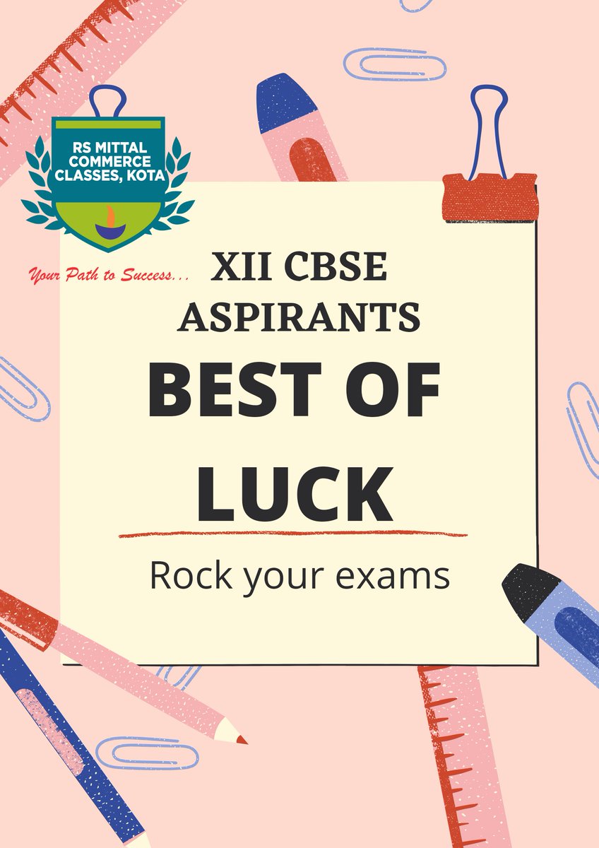 carajnee's tweet photo. All the best. Rock your exams...
@cbseindia29 @AllCBSENews @Cbse_official #CBSE #cbseterm2 #boardexams2022 #commerce #cbseboardexams2022 #cbsesyllabus #Kota #commercecoaching #kotacoaching https://t.co/4XLJWE4l07