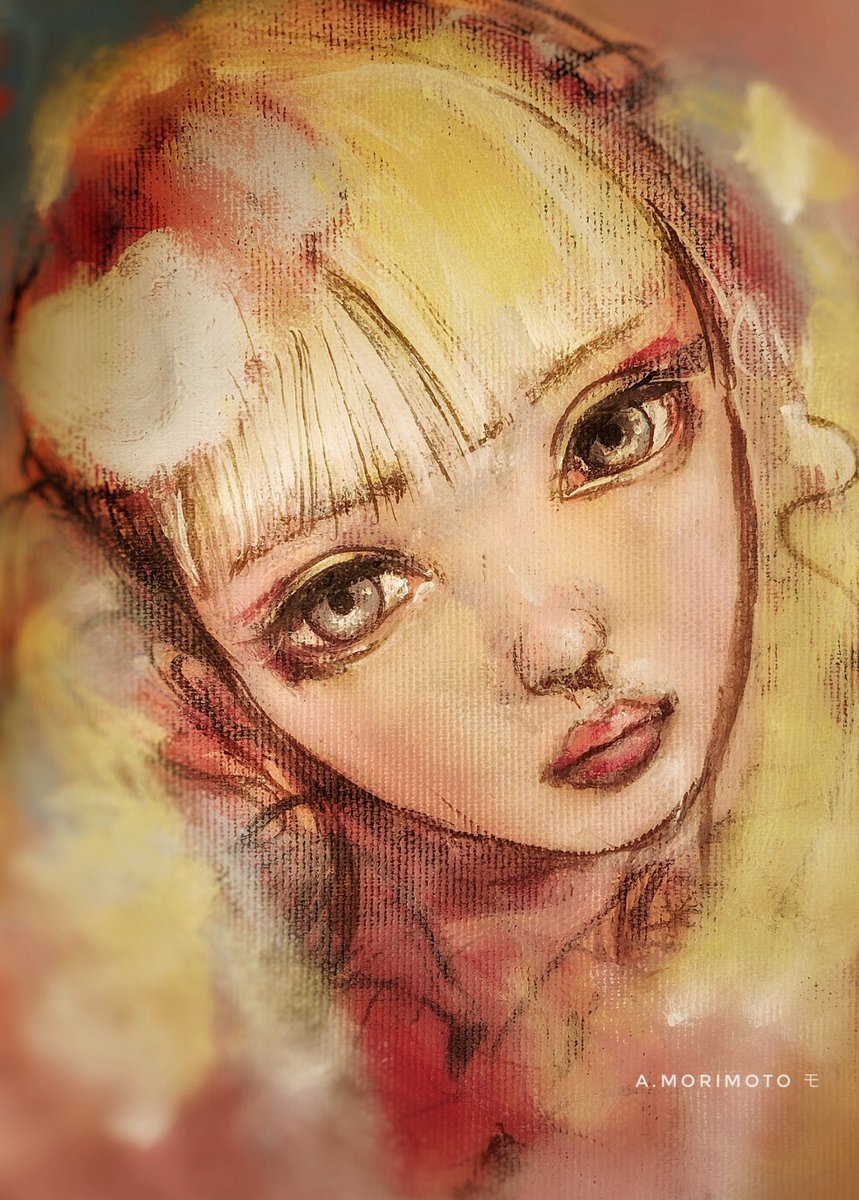 1girl solo blonde hair bangs looking at viewer blunt bangs portrait  illustration images