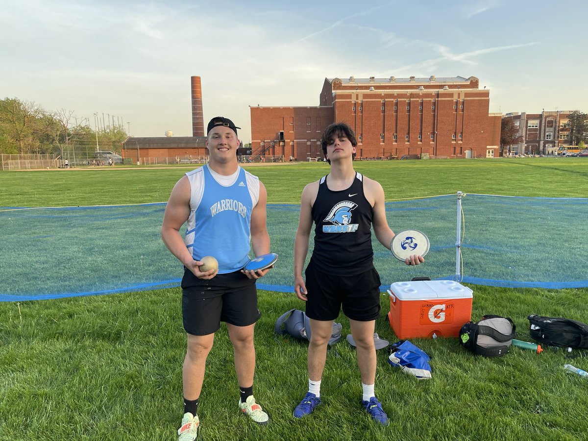 WSC Champs! Varsity double champion Max Manning(Shot 47’2 PR/Discus 135’3 PR) and Eddie Devens Fresh/Soph ( Discus 115’7 PR)! Great day to be a Warrior. #WBTHROWERS