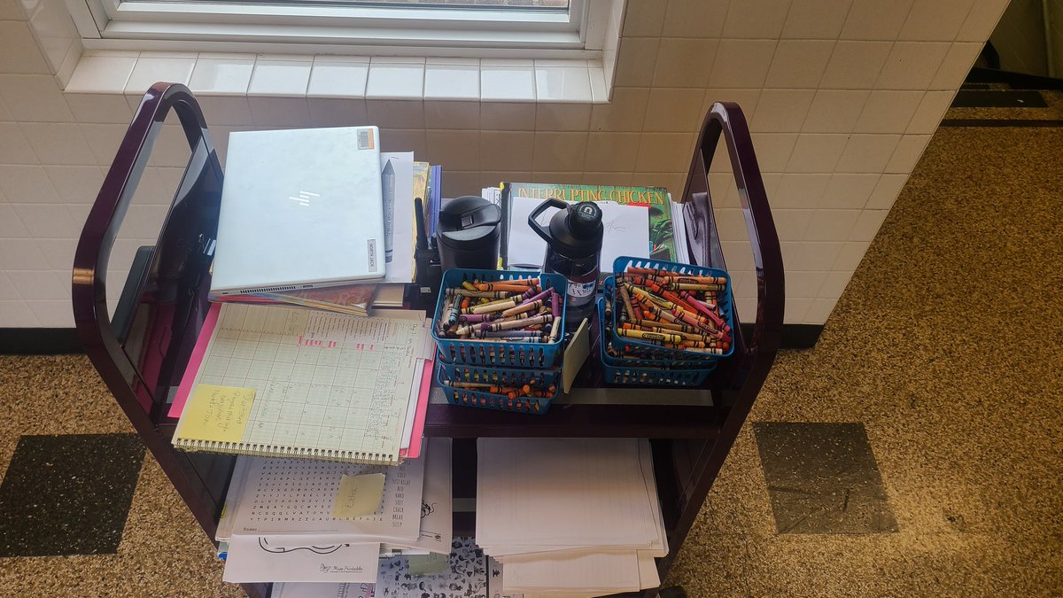 MsRosanne_reads's tweet photo. It's testing season which means this Librarian comes to her students a la Library on a cart! I'm still trying to come up with a snazzy name: "Roving Reader", "Bookcartmobile", and "Harold the Purple Cart" come to mind. #keeprollingrollingrolling #SOLS https://t.co/8q1tuB9gTA