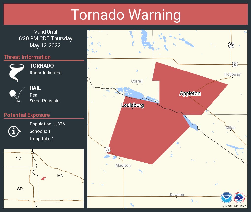 NWS Tornado on Twitter "Tornado Warning including Appleton MN and