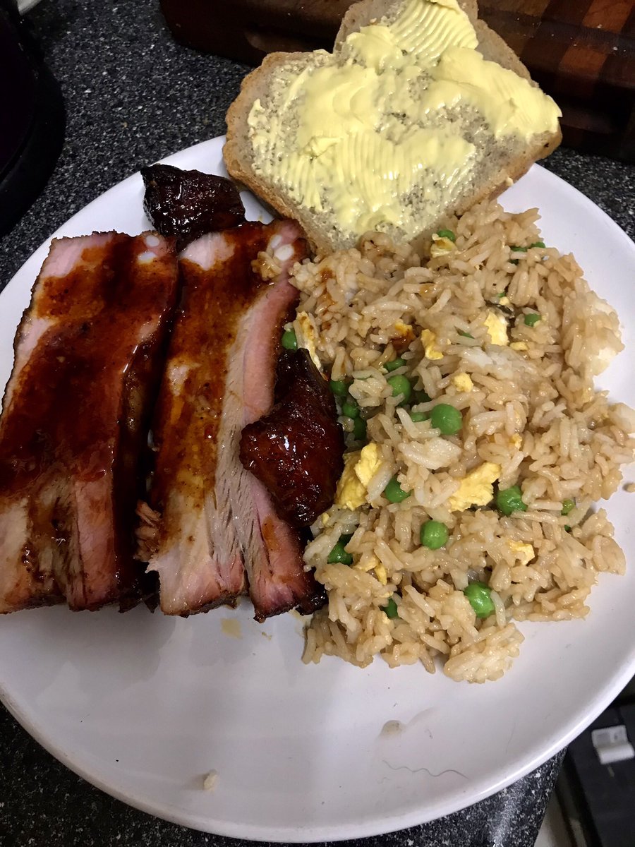 tantrictrevbbq's tweet photo. Daughter came home from Melbourne to the UK for her wedding party. She wanted sticky ribs so that’s What she got with pork burnt ends,homemade bread and egg fried rice. #BBQ #burntends #Weber #sweetandsticky https://t.co/2UBi04XObY
