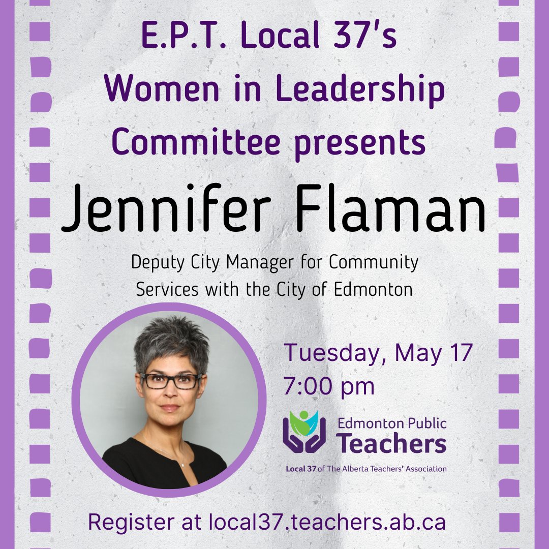 EdPubTeachers's tweet photo. Time is running out to sign up for an exciting event!  

On May 17th at 7:00pm, join us for an inspiring conversation with YEG’s Jennifer Flaman. 

To register, visit https://t.co/RF5XelUCCw 

#womeninleadership #womenwholead #ataleadership #eptl #yegwomenleaders #ata https://t.co/5xJ9dy0rzI