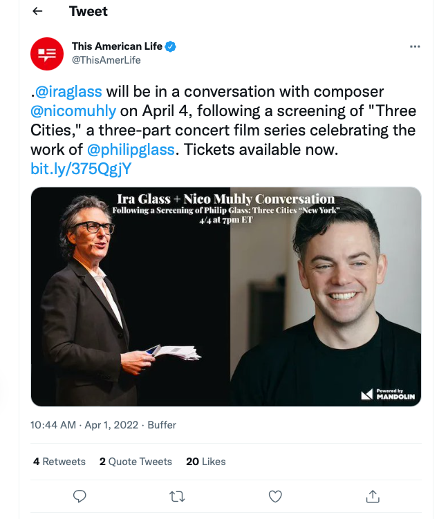 Sandrasonik's tweet photo. Ooooh so cool to see my photo of Ira Glass around the internet.  I couldn't be more thankful for this opportunity!  My best wishes for a fabulous tour! Wish I could see it myself! @ThisAmerLife https://t.co/PcOgqtqsMk