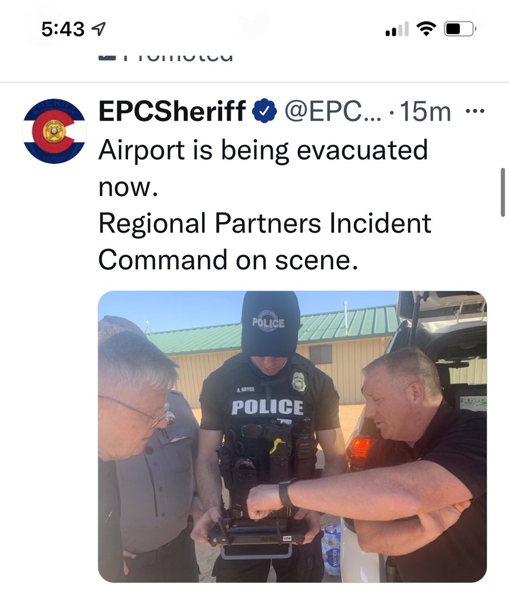 bwillie's tweet photo. Scary fire situation in Colorado Springs near the airport. Conflicting information coming out about evacuations https://t.co/fZWX1CowIo