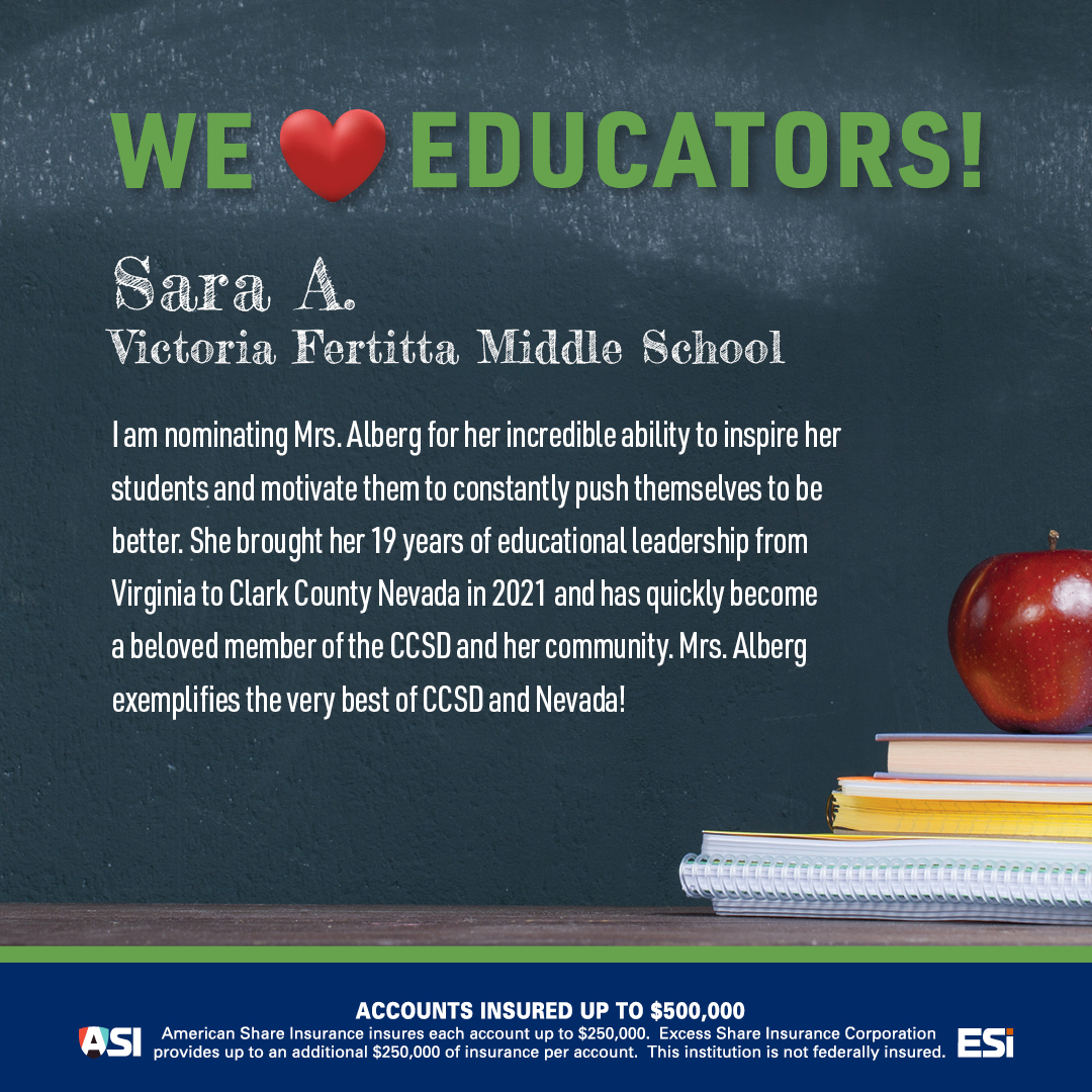 SilverStateCU's tweet photo. Take a moment to read about our April #SSSCULovesEducators winners, as told by their nominators. Congratulations and THANK YOU for all that you do for our local education community!
Special thanks to @CowabungaBay for helping us recognize exemplary educators!
#TeachersRock https://t.co/39BuTRpuxy