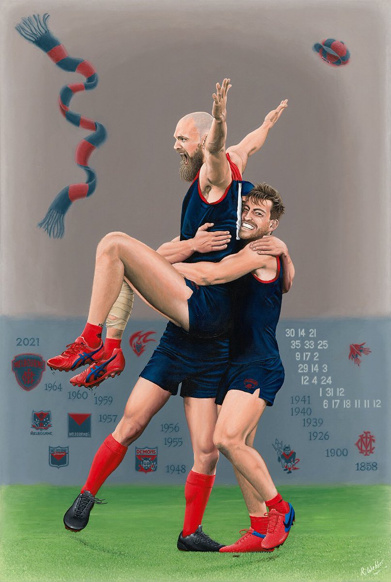 LaPrimaOpera's tweet photo. Hey Dees fans, limited edition prints (museum grade paper) available by Melbourne Artist Richard Webber. DM for sizes and prices. #melbournefc #mightydemons #melbournedemons #afldees https://t.co/tCt7hMSmkV