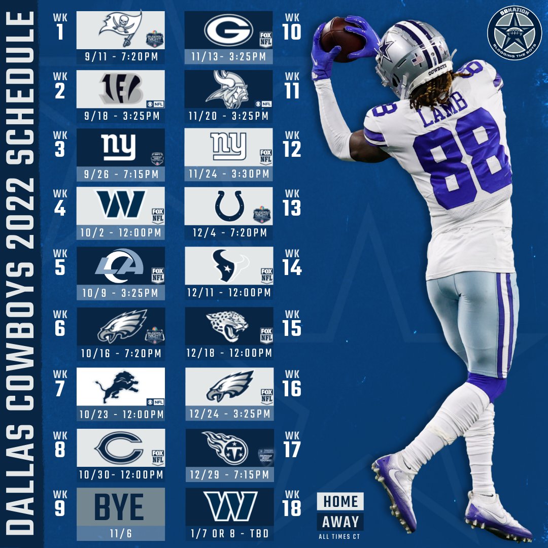 Blogging The Boys on X: 'The 2022 Dallas Cowboys schedule is here