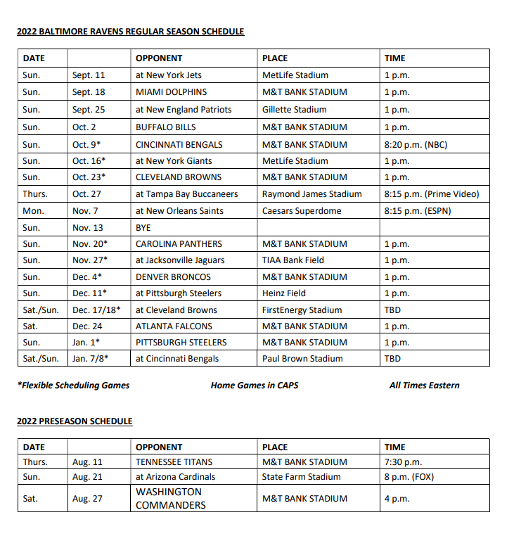 FOX Baltimore on Twitter: "Baltimore Ravens release schedule for 2022
