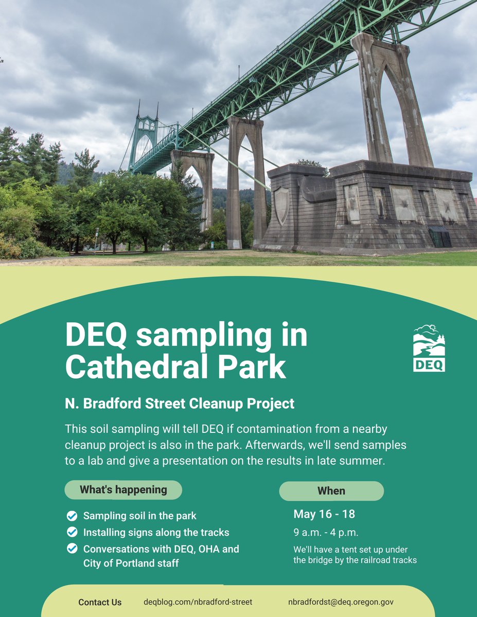 phccoalition's tweet photo. After sustained pressure from PHCC, the Oregon Department of Environmental Quality (DEQ) has finally committed to conduct soil sampling for toxic PCBs at Cathedral Park this month. (1/3) https://t.co/7K0EDp7WJr