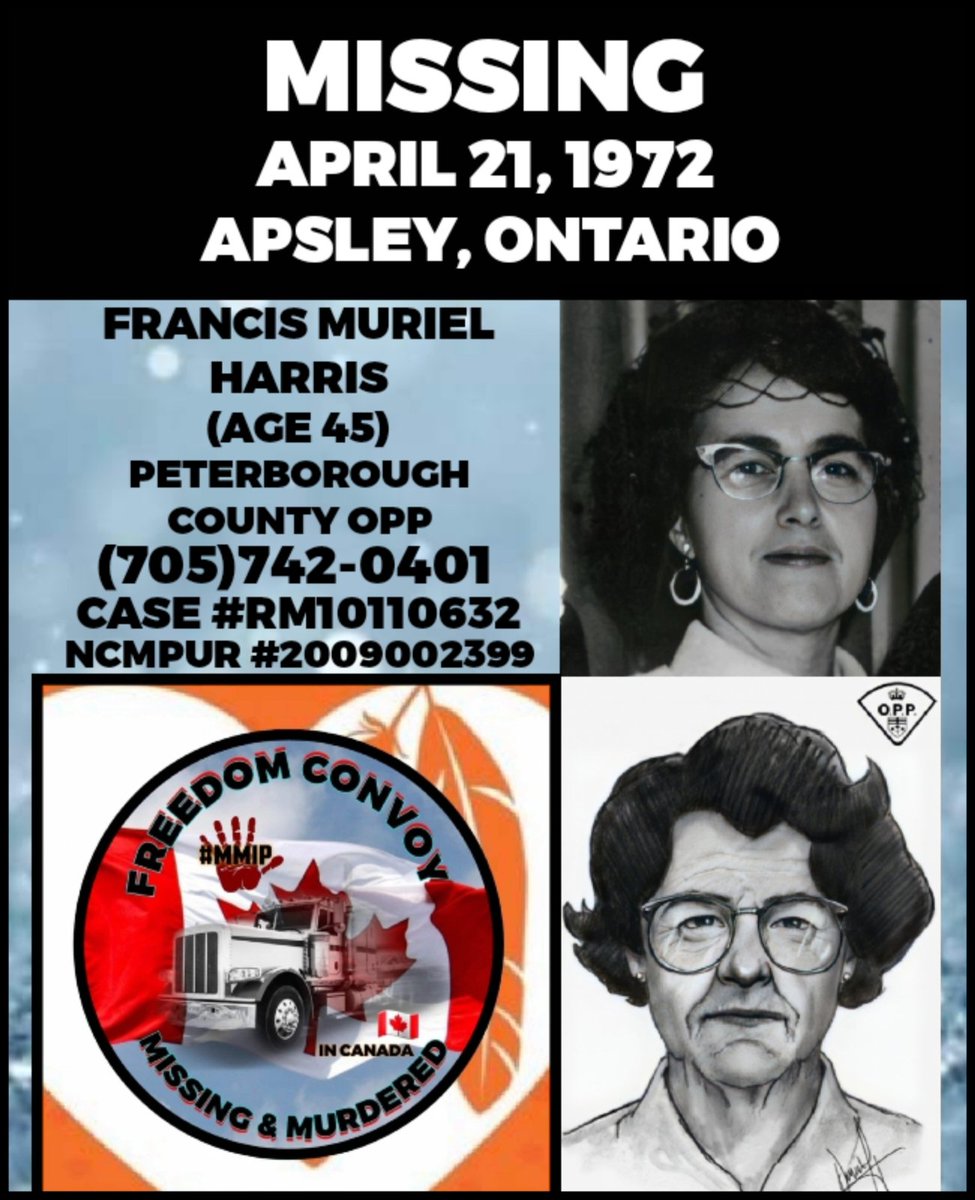 PLEASE SHARE 

@OPP_ER & @OPP_CR & @TheShortShorts1 & @Let_It_Be_77_

services.rcmp-grc.gc.ca/missing-dispar… 

#FreedomConvoy & #TruckersForFreedom & #MissingPersons & #FrancisMurielHarris & #PeterboroughOntario & #LakefieldOntario & #ApsleyOntario & #OntarioCanada & #Canada & #Viral