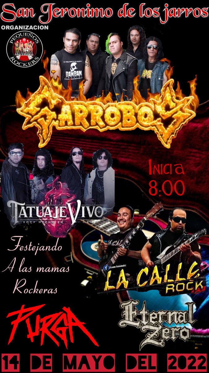Rock_Urbano's tweet photo. 14 de Mayo 2022 / Deisy Lucas / San Jerónimo de los Jarros / 8PM
#Garrobos
#TatuajeVivo (@vivo_tatuaje)
#LaCalleRock (@lacallerock1)
#Purga
#EternalZero
#TocadaSanJerónimoDeLosJarros #TocadaAtlacomulco #TocadasRockUrbano #RockUrbano #RockNacional #RockMexicano https://t.co/njV14lGGZ5