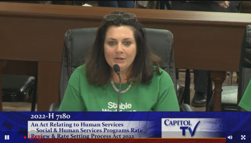CPNRI's tweet photo. @JulieCasimiroRI @DebRuggiero4LG Anna from Trudeau Center says DSPs worked through the COVID pandemic. "People are leaving and going to work to pour coffee for better wages." Urges the committee to pass better wages for DSPs. https://t.co/eQ6SHQKEtm