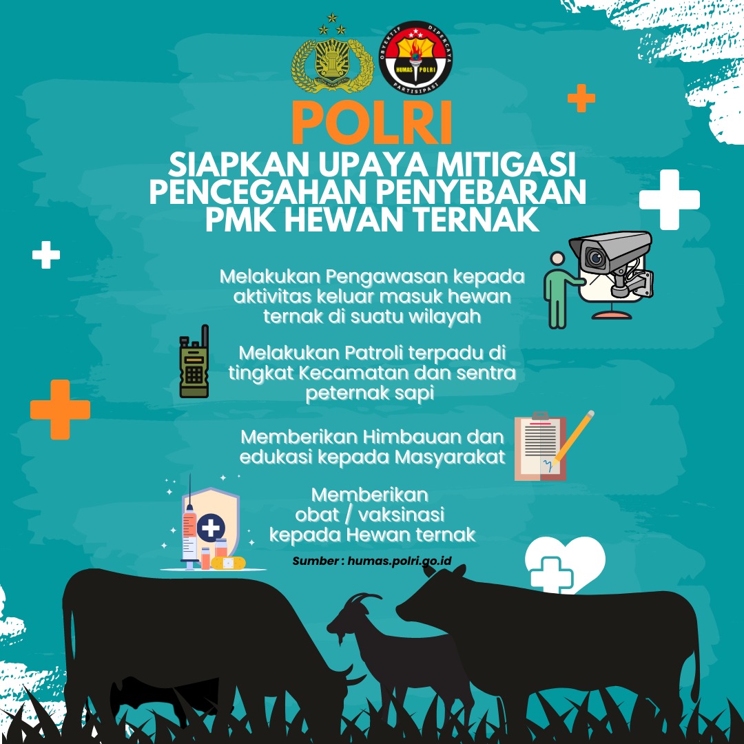 DewaThor17's tweet photo. Polri akan ikut membantu melakukan pengecekan ketat terhadap proses perdagangan hewan ternak dengan merujuk dari hasil pemeriksaan dokter hewan dari Balai Karantina Dinas Pertanian dan Peternakan.
@DivHumas_Polri 
@linipolisi https://t.co/K9PFkchWjB