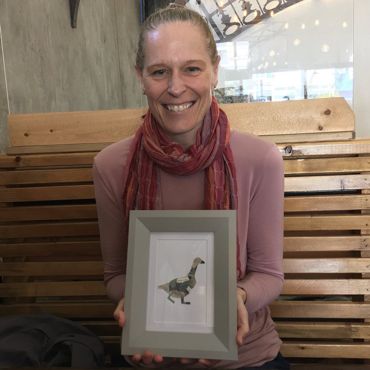 arTHANKS1's tweet photo. Nurse Alison Parker with her new art, Mother Goose, donated by artist Seema Shah. Thank you for all you do for us every day, Alison!

#arthanks #givingback #healingwithart #art #bcartists #callforsubmissions #fraservalley @tellingitslant https://t.co/7poed0n0GT