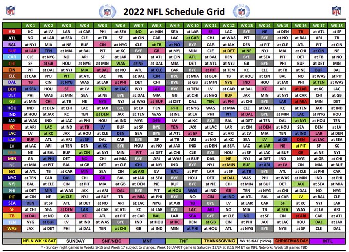 2022 schedule grid for all 272 nfl regular season games dsn