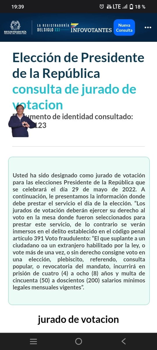 _YOVANCITO_'s tweet photo. Volveré a ser JURADO DE VOTACIÓN para este 29 de mayo para las presidenciales. Más que jurado, voy a ser un GUARDIAN de los votos de @petrogustavo y @FranciaMarquezM.

#PetroPresidenteEnPrimera
#ElCambioEnPrimera

Se vale soñar.. https://t.co/48fqUvEGWC