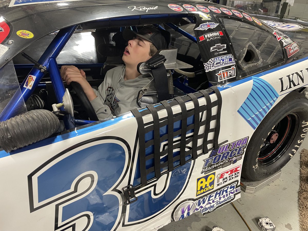 TravisKvapil's tweet photo. Some things never change. Lol. Getting ⁦@CadenKvapil⁩ ready for this weekend at Dillon Speedway for the ⁦@Cplms09⁩ race #thesleeper https://t.co/mGgqoSLld2