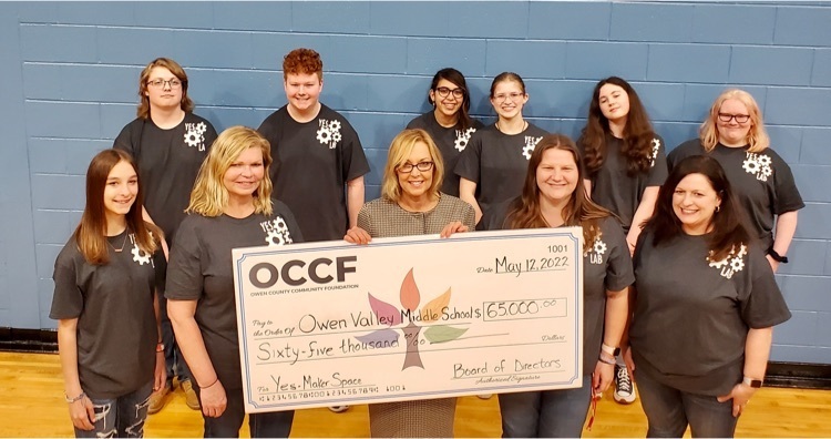 OvmsPatriots's tweet photo. The YES group is grateful for the support from the Owen County Community Foundation. This grant will allow us to renovate the space this summer so
It can be used by students next school year. Mrs. Hayes &amp; Miss Van Hook have been leading this project. #socsowen #beawesometoday https://t.co/fvNxT2beTZ