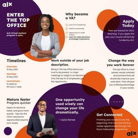 HoneyInBlack's tweet photo. THE CLOCK IS TICKING! Deadlines are drawing closer! Join me in this journey, to becoming a virtual assistance, by applying for the ALX Programmes through the links below
Don't be left out by this one in a life time opportunity! https://t.co/BXNFKU3KcG