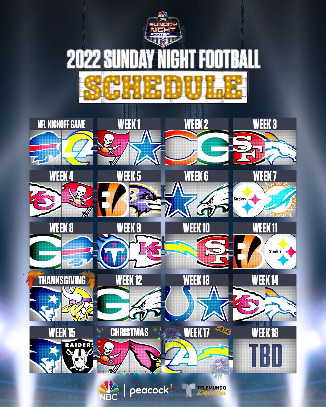 Tony Dungy on X: 'Our @SNFonNBC schedule for 2022 is 