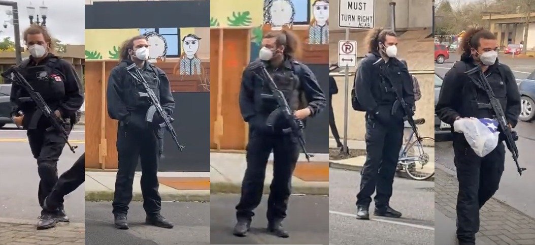 MrAndyNgo's tweet photo. Portland: The "Justice for Patrick Kimmons" extremist group is holding a direct action on May 14 at noon at Irving Park. This group shuts down the streets in armed marches to intimidate the public. Several of its members are still wanted (case 21-121818). https://t.co/gdJv7E1fSe https://t.co/NmBnzgQsZ5