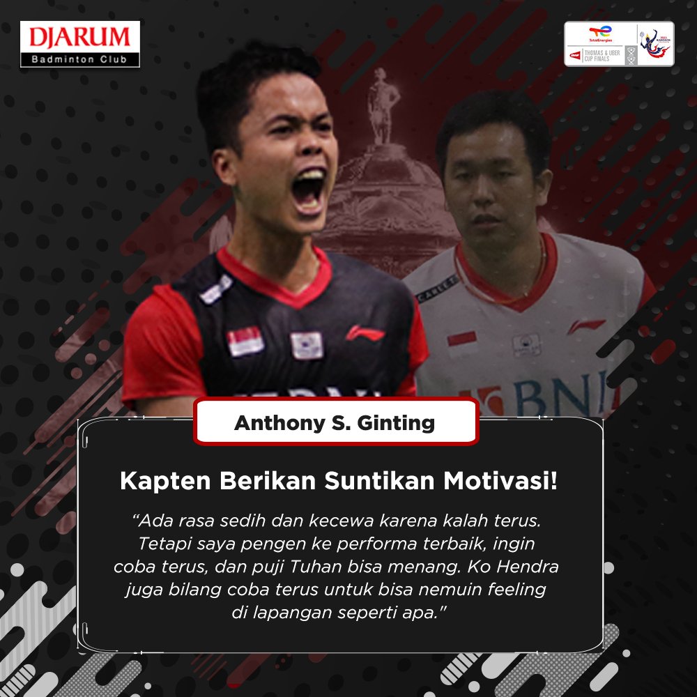 PBDjarum's tweet photo. Ternyata sang kapten tim, jadi salah satu orang yang membuat Ginting lebih semangat untuk bisa meraih kemenangan kemarin nih, Sobat! Energi Ko Hen tersalurkan dengan baik, dan bikin kita semua senam jantung sekaligus terharu. 😍

Sukses di semifinal nanti! 💪🏼

#tournament https://t.co/yjMzKxhDAW