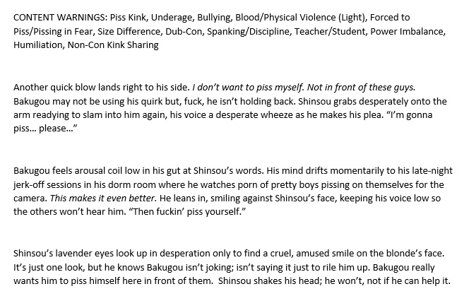 FillyBoy19's tweet photo. NSFW // @bnhapissweek // #pissweek2022 // #wipweekend // Aizawa/Bakugou //
Sneak peek into "Saturday Lessons" (Day 6) - Mind the tags! https://t.co/UofwNdyN4A