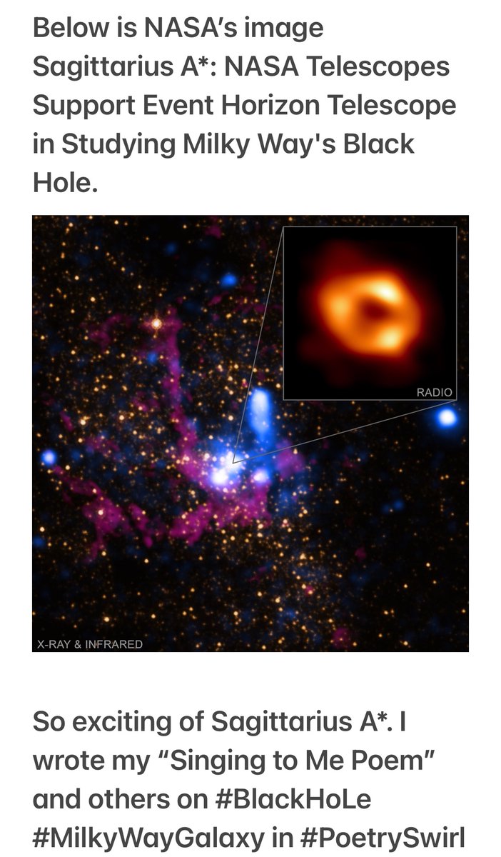 AdoptanteL's tweet photo. So exciting of #SagittariusA*. 
I wrote my “Singing to Me Poem” and others of #BlackHole in the #MilkyWayGalaxy in book: #PoetrySwirl #IHopeYouSay #IHopeYouKnow #NotedPoet #Amazon #TheCosmos #Constellations #Astrology #Clairvoyant #FixedStars #Author #DeborahAdoptante ©12May2022 https://t.co/1YxWLcHWP6