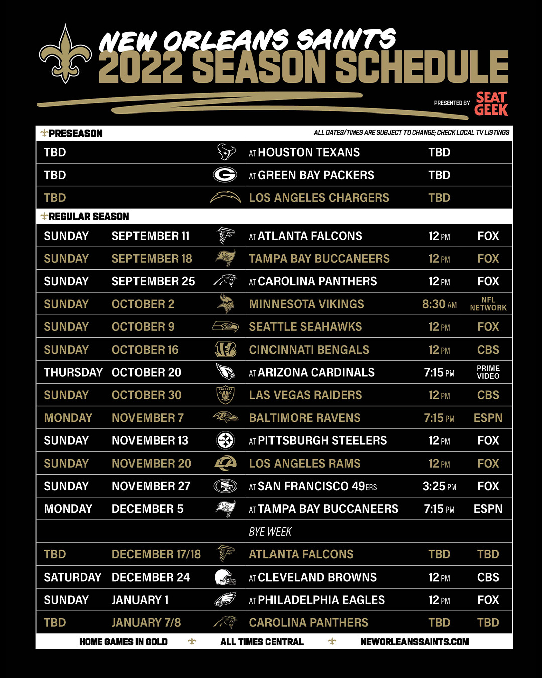 New Orleans Saints on X: 'Get your 2022 Saints Schedule PDF ➡️   #Saints