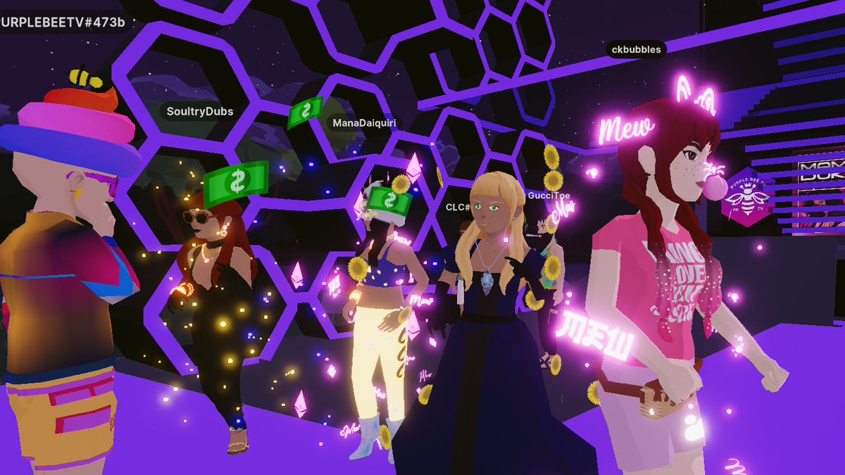 RefractionDCL's tweet photo. Drop by #purplebee for some cool beats in #Decentraland #DCL #MusicnNFT Coordinates: -49,81 https://t.co/6KKFLzLFvK
