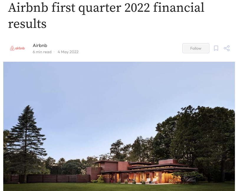 under_morry's tweet photo. Airbnb の2022/1QのFinancial Reportが興味深いです。
・旅行需要がパンデミック以前に回帰しつつあり
・国境を越えた宿泊は前年同期比3倍以上、コロナ前の2019/1Qの水準に戻った

日本における数年後のインバウンド需要復活を予言するものかもしれません。 https://t.co/OAI06cnk14