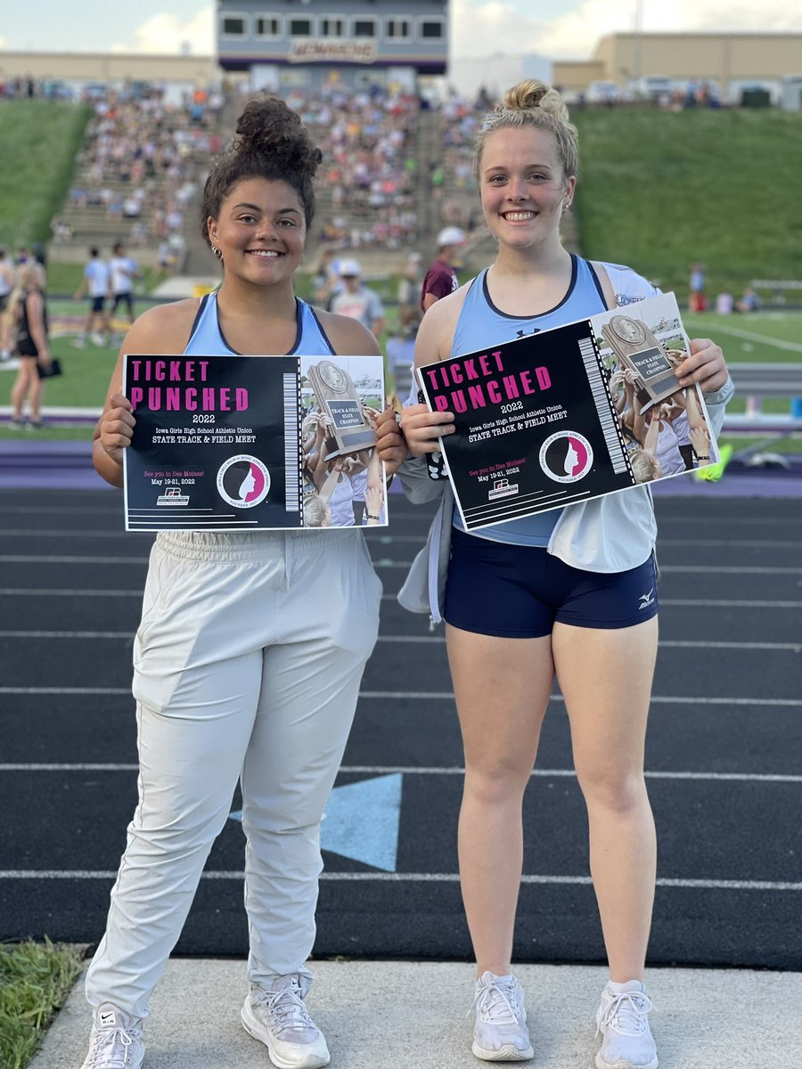 Congratulation <a href="/EliseThramer/">Elise Thramer</a> and <a href="/kierraschmiedi1/">kierra schmieding</a> both district champs in shot put and discus #ticketpunched