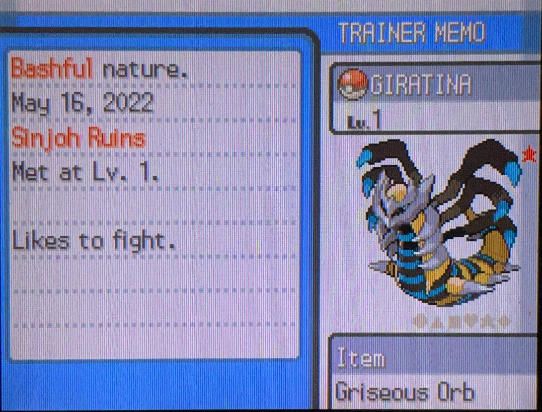 Shiny hunting Giratina in original Platinum