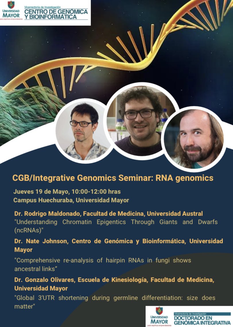 #Seminario RNA Genomics, próximo Jueves 19 de Mayo, 10-12 hras, Campus Huechuraba U. Mayor