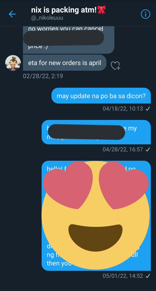 kpmincart's tweet photo. #kpminupdates

DICON UPDATES 
as u can see from the second picture i've been replying "up" to her post para ma notice na ung dm ko which is ung details ko for booking because nagpapacheck ako ng sf cost so i can pay her kagad. As of now May 13 wala pa rin reply. https://t.co/QWP19lVOnJ
