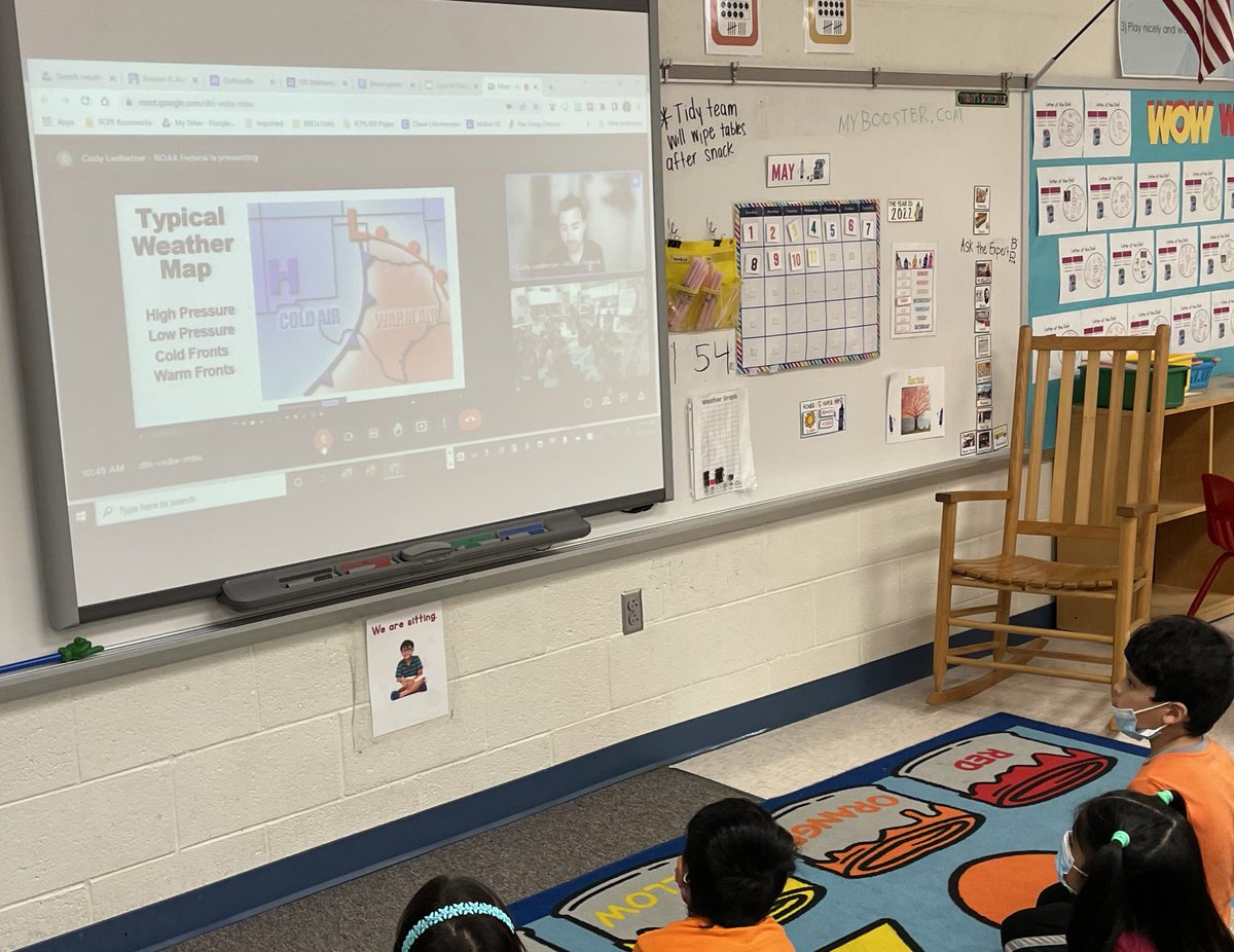 TeamKinder112's tweet photo. During our research unit, the team researched storms. Today, a meteorologist talked to our class and taught us even more about weather! Thank you @NOAA and @NWS_BaltWash for the virtual visit &amp; lesson! I think we were most surprised to learn hurricanes can cause tornados😱! https://t.co/eObSRrBEpz