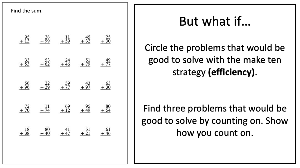 I've said "40 problems is a problem" referencing not so great worksheets. A few practice problems isn’t a terrible thing. But what if we changed the practice to feature strategy focus and reasonableness too! #elemmathchat