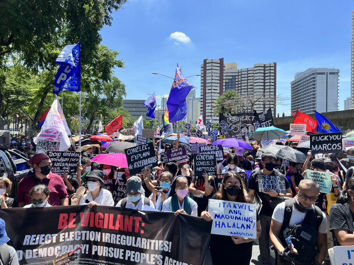 natoreyes's tweet photo. Various sectors converge at the Cultural Center of the Philippines to protest election irregularities and to reject the continuation of tyranny. #NoToMarcosDuterte2022 https://t.co/IFcNl4SNEA