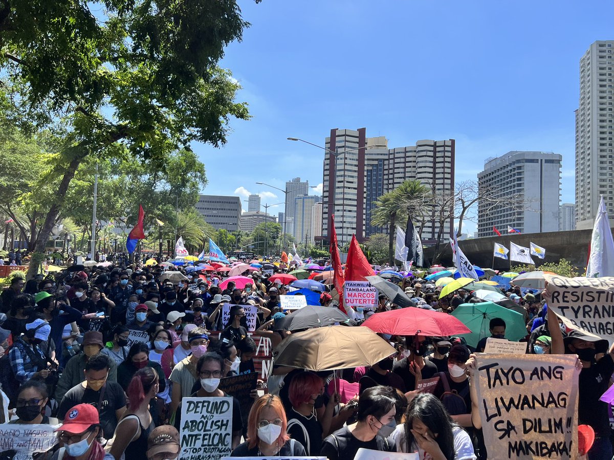 natoreyes's tweet photo. Various sectors converge at the Cultural Center of the Philippines to protest election irregularities and to reject the continuation of tyranny. #NoToMarcosDuterte2022 https://t.co/IFcNl4SNEA