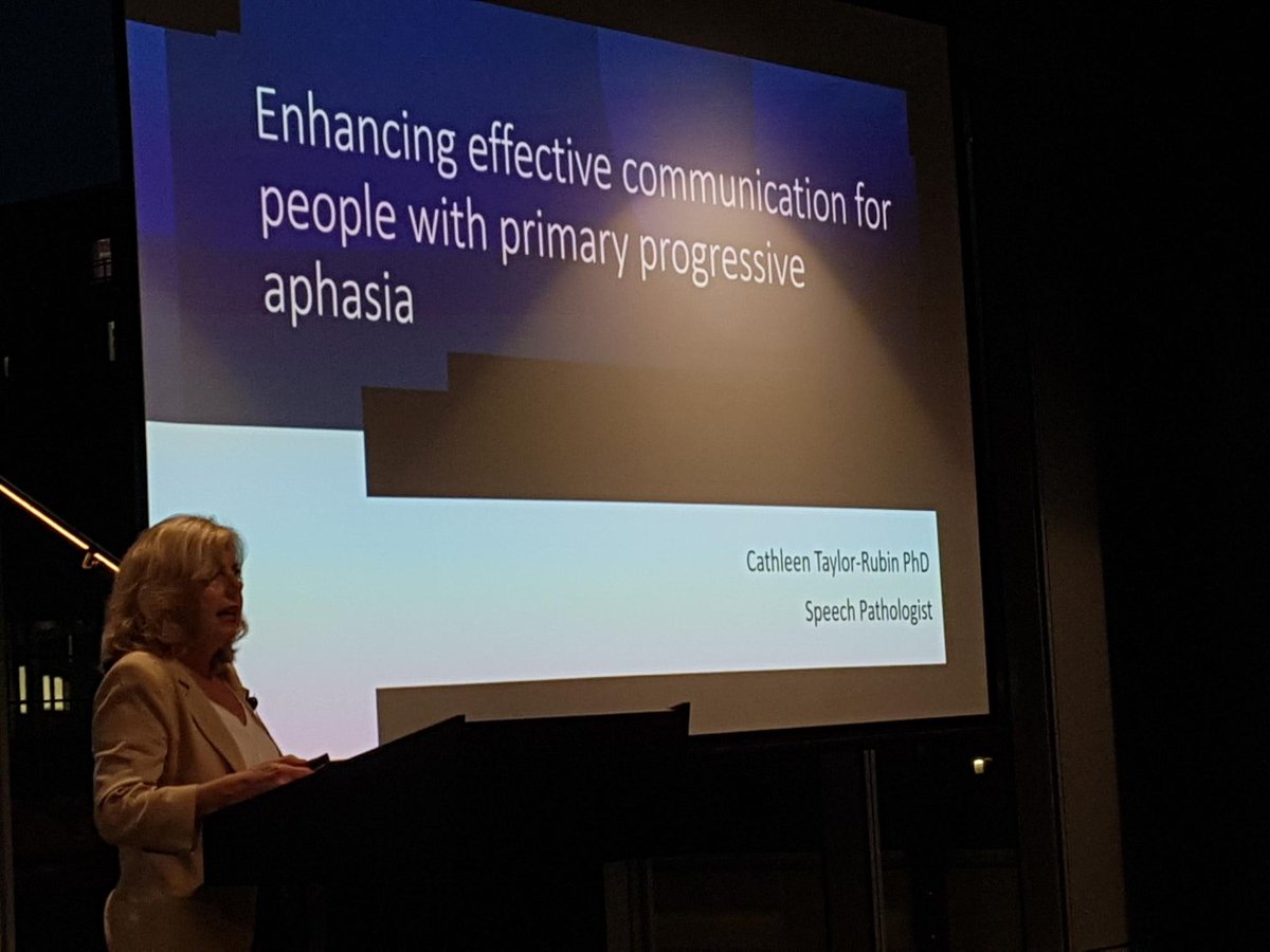 Cathleen Taylor-Rubin presenting her thesis on enhancing communication effectiveness for people with #PrimaryProgressiveAphasia. Cathleen's research is helping inform best practice for helping sufferers