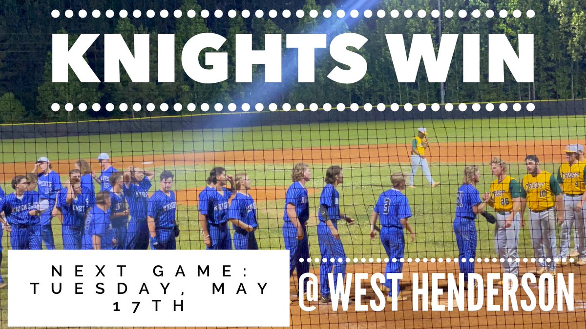 On to round 3…time to get the caravan going and head west!   Next game is Tuesday, May 17th at West Henderson!    We need to pack the stands for this game, time for a road trip! 

Go Knights!

💙🖤⚔️⚾️⚔️🖤💙 <a href="/nlhs_athletics/">NLHS ATHLETICS</a> <a href="/NLHSAD/">Dennis</a> <a href="/NorthLincolnHS/">North Lincoln</a> <a href="/NlhsSports/">NLHSSportsBoosters</a>