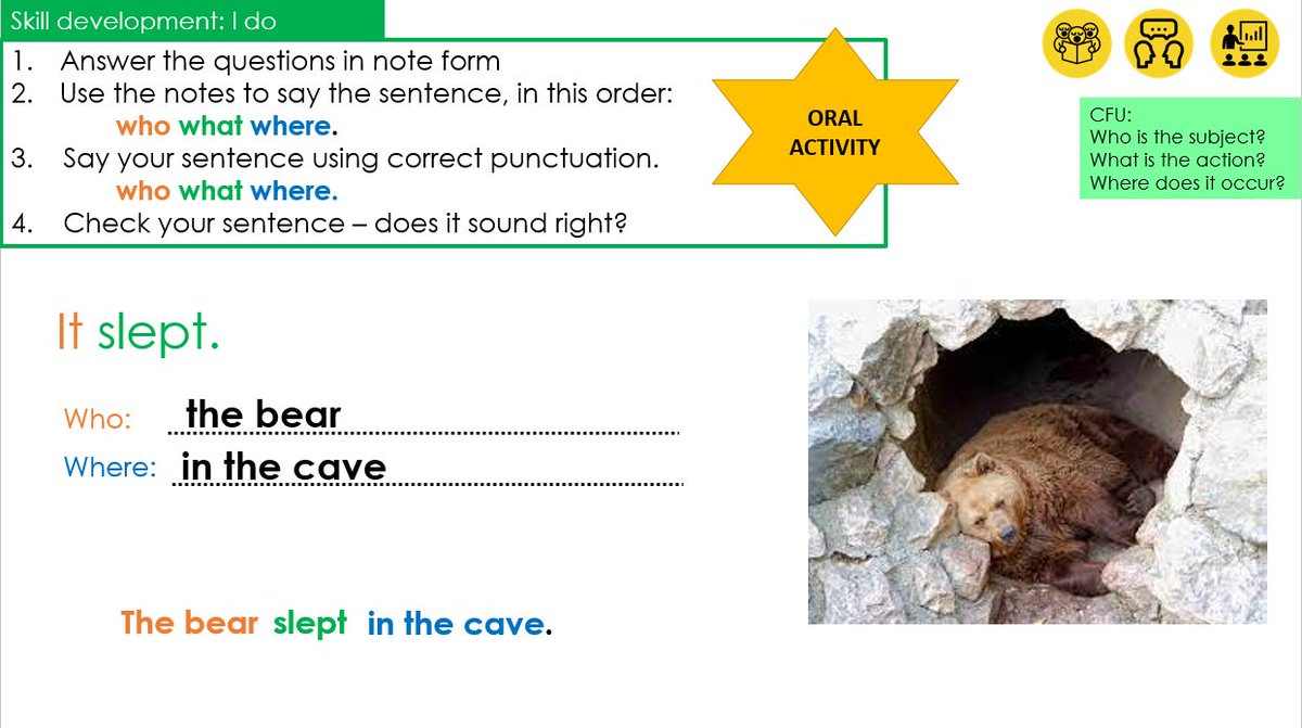 SerpentinePS's tweet photo. #SyntaxProject2022 update! We are creating a series of editable sentence generation &amp; expansion slides for Foundation/PP students. There are two formats -  writing (using decodable text) and oral (using richer vocabulary). Have a look at these snippets created by @Jasmyn_K_Hall https://t.co/STgCmpN2VT