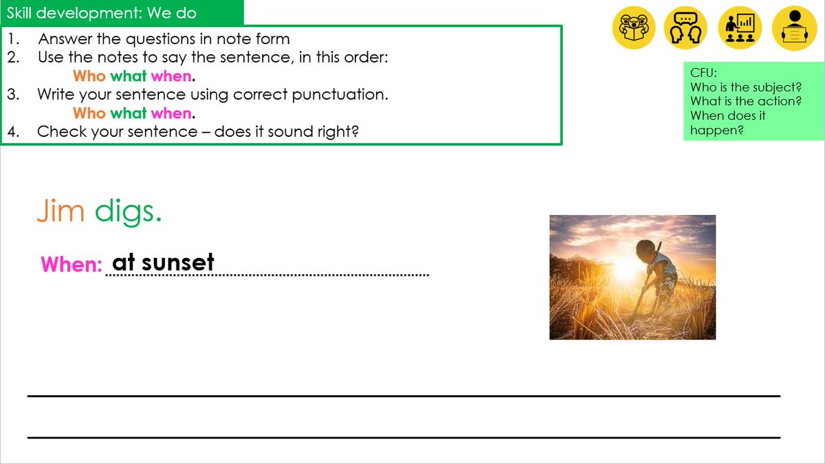 SerpentinePS's tweet photo. #SyntaxProject2022 update! We are creating a series of editable sentence generation &amp; expansion slides for Foundation/PP students. There are two formats -  writing (using decodable text) and oral (using richer vocabulary). Have a look at these snippets created by @Jasmyn_K_Hall https://t.co/STgCmpN2VT