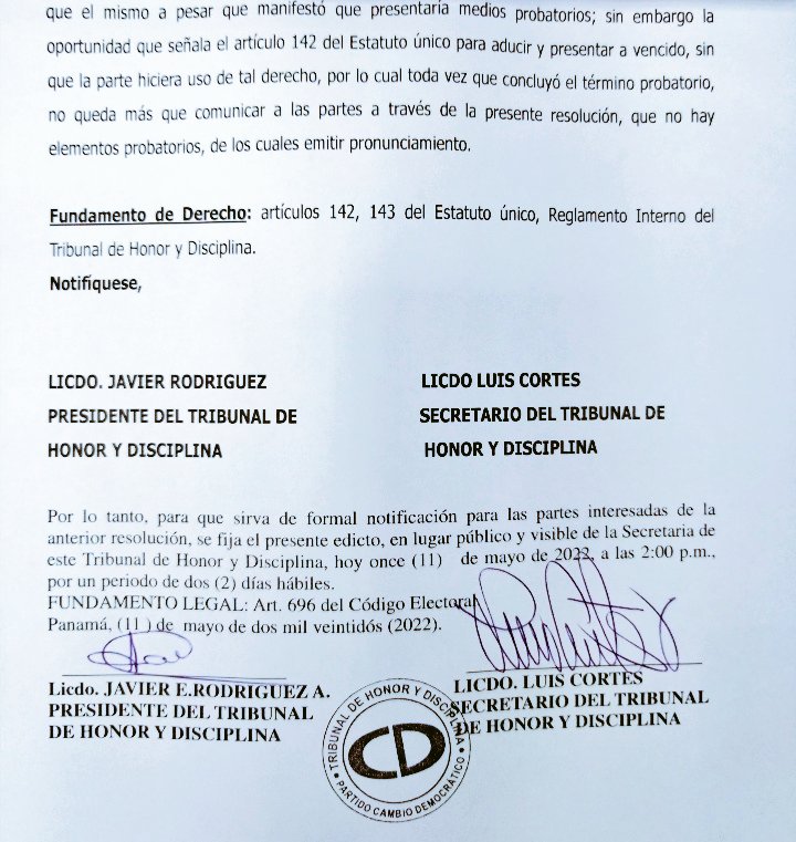 📡 15 H.D. EXPULSADOS 📡
Del Partido Cambio Demócratico liderado por <a href="/romuloroux/">Rómulo Roux</a> 
Se cumple el debido proceso de 2 instancias a lo interno del Partido...y quedan formalmente
EX PUL SA DOS.
El Tribunal Electorero revisa el cumplimiento y ADIÓS...NO PUEDEN PARTICIPAR EN CONGRESO😓