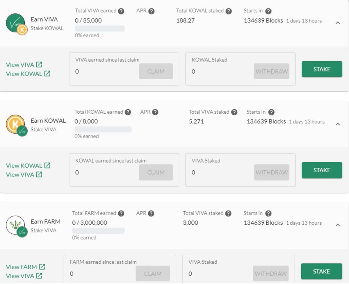VivaStakingPool's tweet image. Besides allowing our users to #stake to earn, #VIVA also acts as a launchpad for new projects to be introduced and distributed to the community! 

We've partnered @PortfelK and @TheFarmToken to launch new staking pools on app.vivafi.org! See 🧵 for summary of projects