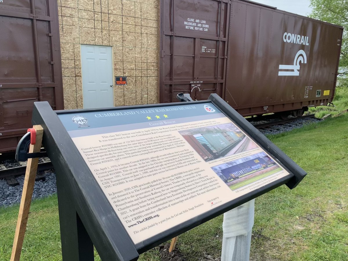 CVRailTrail's tweet photo. Plenty of people have been curious about the construction work at the new boxcar. Trail volunteers just placed a wayside marker on the trail next to the future home of the The Conrail Historical Society Museum - check it out! https://t.co/NyLMPsmkUZ