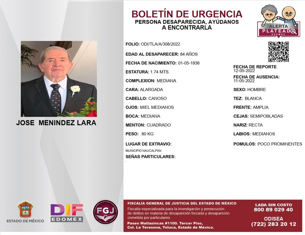 ⚠️ Solicitamos tu ayuda para localizar al Sr. Jose Menindez Lara, que se encuentra en calidad de no localizado desde el día 11 de mayo, día en que salió desde nuestro fraccionamiento 🚨 Cualquier información reportarla de inmediato al ☎️ 911 #TuAyudaEsImportante