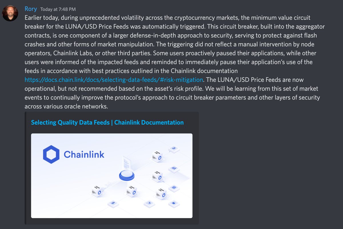 Official team statement on the Chainlink LUNA/USD Price Feeds situation