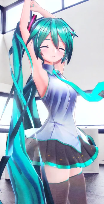 伸びをするミクさん
#初音ミク 